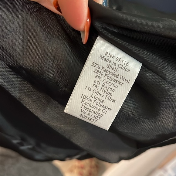 Coldwater Creek Blazer Jacket Fabric Rosettes Black Recycled Wool Artsy Size 10 - Picture 7 of 8